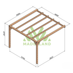 Pergola adossée Burgos en bois laminé collé de 16 m² - 4 x 4 m – Sans toiture