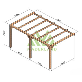 Pergola adossée Burgos en bois lamellé-collé de 15 m² - 5 x 3 m – Sans toiture