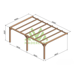 Pergola adossée Burgos en bois laminé collé de 24 m² - 6 x 4 m – Sans toiture
