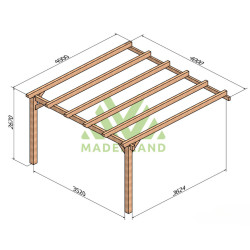 Pergola adossée Sevilla en bois laminé collé de 12 m² - 4 x 4 m – Sans toiture