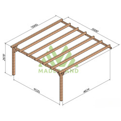 Pergola adossée Sevilla en bois laminé collé de 25 m² - 5 x 5 m – Sans toiture
