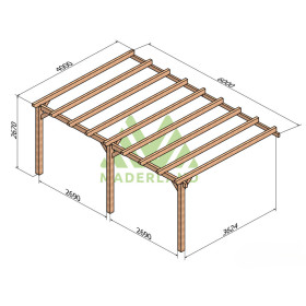 Pergola adossée Sevilla en bois lamellé-collé de 24 m² - 6 x 4 m – Sans toiture