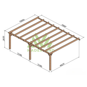 Pergola adossée Sevilla en bois lamellé-collé de 35 m² - 7 x 5 m – Sans toiture