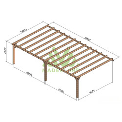 Pergola adossée Sevilla en bois laminé collé de 45 m² - 9 x 5 m – Sans toiture