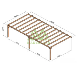 Pergola adossée Sevilla en bois laminé collé de 50 m² - 10 x 5 m – Sans toiture