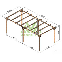 Abri de voiture Rio en bois massif traité autoclave de 18 m² - 6 x 3 m – Sans toiture