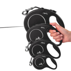 Laisse cordon à enrouleur Flexi New Classic pour chien Taille S / 12 kg – 5 m – Noir