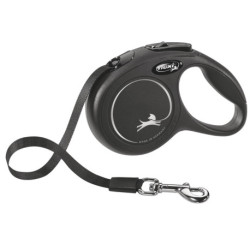 Laisse sangle à enrouleur Flexi New Classic pour chien Taille XS / 12 kg – 3 m – Noir
