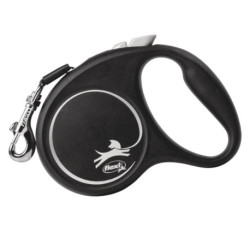 Laisse sangle à enrouleur Flexi Black Design pour chien Taille S / 15 kg – 5 m – Noir