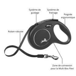 Laisse sangle à enrouleur Flexi Black Design pour chien Taille S / 15 kg – 5 m – Noir