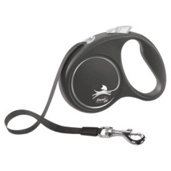 Laisse sangle à enrouleur Flexi Black Design pour chien Taille S / 15 kg – 5 m – Noir