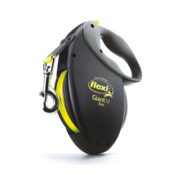 Laisse sangle à enrouleur Flexi Giant pour chien Taille M / 25 kg – 8 m – Noir et Jaune Fluo
