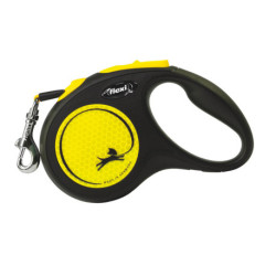 Laisse sangle à enrouleur Flexi Néon pour chien Taille S / 15 kg – 5 m – Noir et Jaune Fluo