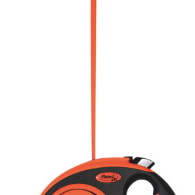 Laisse sangle à enrouleur Flexi Xtreme pour chien Taille S / 20 kg – 5 m – Noir et Orange
