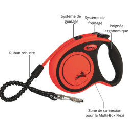 Laisse sangle à enrouleur Flexi Xtreme pour chien Taille S / 20 kg – 5 m – Noir et Orange
