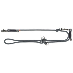 Laisse réglable en corde mate tissée en rond Soft Rope Taille S-XL - L. 2 m – Ø10 mm – Noir / Gris