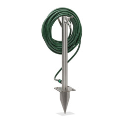 Fontaine de jardin RONDE en acier inox à planter avec support tuyaux d’arrosage – 29 x 15 x 91 cm
