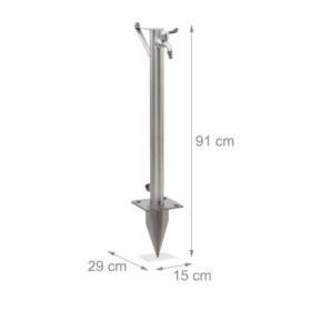 Fontaine de jardin RONDE en acier inox à planter avec support tuyaux d’arrosage – 29 x 15 x 91 cm