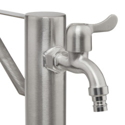 Fontaine de jardin RONDE en acier inox à planter avec support tuyaux d’arrosage – 29 x 15 x 91 cm