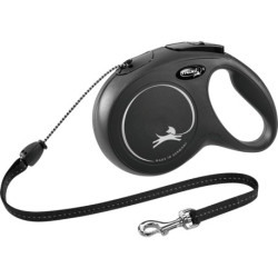Laisse cordon à enrouleur Flexi New Classic pour chien Taille S / 12 kg – 5 m – Noir