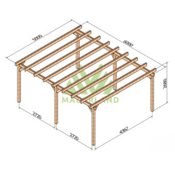Abri de voiture Lugo en bois laminé collé de 30 m² - 6 x 5 m – Sans toiture