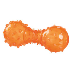 Jouet distributeur de friandises Snack Haltère avec 2 ouvertures en caoutchouc – 12 cm - Orange