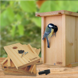 Kit Nichoir à monter soi-même en épicéa Ø28 mm pour mésanges – Fabrication Française – 18 x 16 x 24 cm