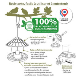 Mangeoire à oiseaux Emilie pour graines en plastique recyclé – Ø21,7 x h.20 cm - Vert