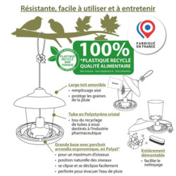 Mangeoire à oiseaux Julie pour graines en plastique recyclé – Ø21,7 x h.20 cm - Rouge