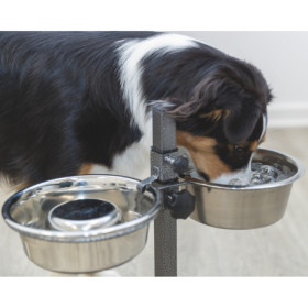 Porte gamelles réglable en métal avec 2 gamelles en acier inoxydable 1,8 L Ø21 cm – Hauteur réglable : 40 cm