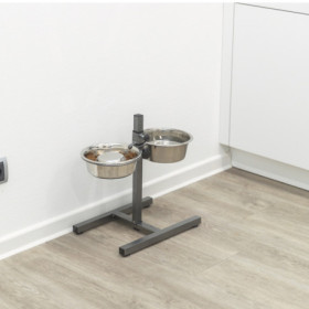 Porte gamelles réglable en métal avec 2 gamelles en acier inoxydable 1,8 L Ø21 cm – Hauteur réglable : 40 cm