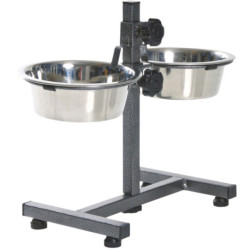 Porte gamelles réglable en métal avec 2 gamelles en acier inoxydable 2,8 L Ø24 cm – Hauteur réglable : 50 cm