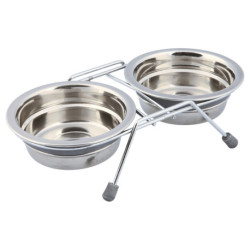 Lot de 2 gamelles anti-bruit en acier inoxydable avec support en métal chromé – Gamelle de 0,25 L Ø11 cm