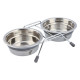 Lot de 2 gamelles anti-bruit en acier inoxydable avec support en métal chromé – Gamelle de 1,5 L Ø21 cm