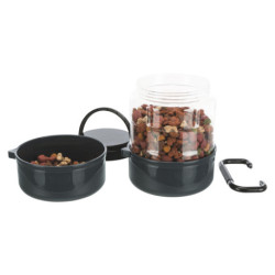 Set de voyage pour chien avec boîte de nourriture 2 L et 2 gamelles 0,75 L en Plastique – gris foncé