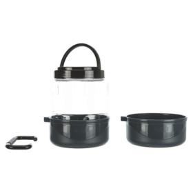 Set de voyage pour chien avec boîte de nourriture 2 L et 2 gamelles 0,75 L en Plastique – gris foncé