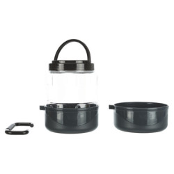 Set de voyage pour chien avec boîte de nourriture 2 L et 2 gamelles 0,75 L en Plastique – gris foncé