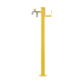 Fontaine de jardin Olbia en acier avec support tuyau et double robinets – 11 x 26 x 88 cm - Jaune