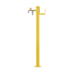 Fontaine de jardin Olbia en acier avec support tuyau et double robinets – 11 x 26 x 88 cm - Jaune