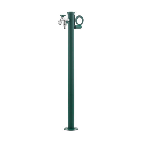Fontaine de jardin Olbia en aluminium avec support tuyau et double robinets – 11 x 26 x 88 cm - Vert