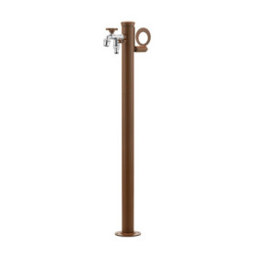 Fontaine de jardin Olbia en acier avec support tuyau et double robinets – 11 x 26 x 88 cm - Rouille