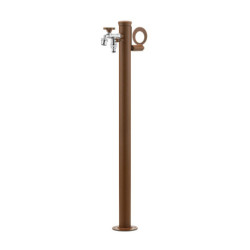 Fontaine de jardin Olbia en acier avec support tuyau et double robinets – 11 x 26 x 88 cm - Rouille