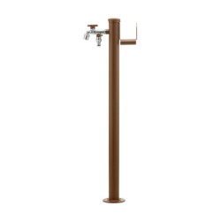 Fontaine de jardin Olbia en acier avec support tuyau et double robinets – 11 x 26 x 88 cm - Rouille