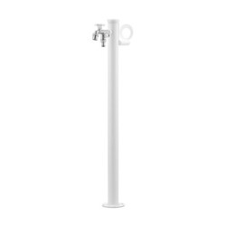 Fontaine de jardin Olbia en acier avec support tuyau et double robinets – 11 x 26 x 88 cm - Blanc