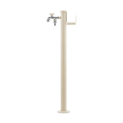 Fontaine de jardin Olbia en acier avec support tuyau et double robinets – 11 x 26 x 88 cm - Ivoire