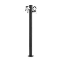 Fontaine de jardin Olbia en acier avec support tuyau et double robinets – 11 x 26 x 88 cm - Anthracite