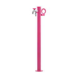 Fontaine de jardin Olbia en acier avec support tuyau et double robinets – 11 x 26 x 88 cm - Rose