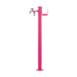 Fontaine de jardin Olbia en acier avec support tuyau et double robinets – 11 x 26 x 88 cm - Rose