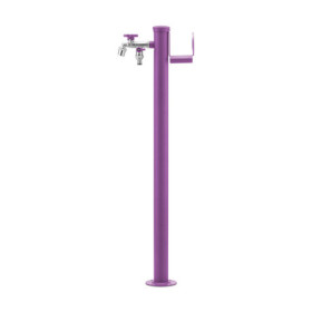 Fontaine de jardin Olbia en aluminium avec support tuyau et double robinets – 11 x 26 x 88 cm - Violet