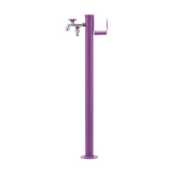 Fontaine de jardin Olbia en aluminium avec support tuyau et double robinets – 11 x 26 x 88 cm - Violet